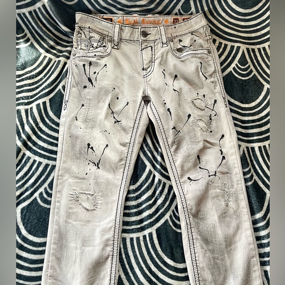 Rock Revival Grey Wilkins Straight Distressed Stud Jeans